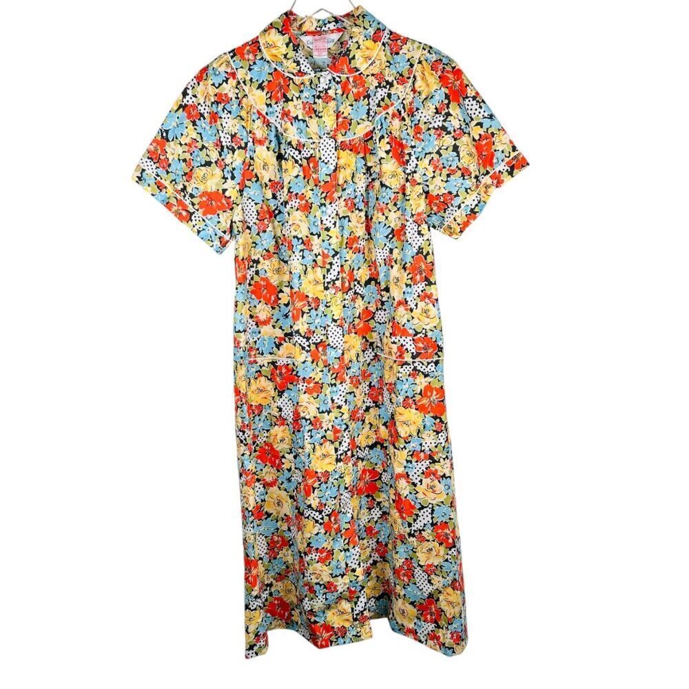 Vintage Sears Comfort Coat Housecoat Size Medium 12/14 Polka Dot Retro